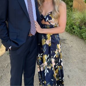 Petal & Pup Wedding Guest Dress- Navy blue floral midi dress